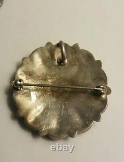 Vintage Sun Face Inlaid Sterling Silver Zuni Pin 1.75 Delwin Gasper NA Brooch
