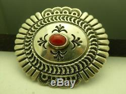 Vintage Sunshine Reeves Navajo Sterling Silver 925 Coral Oval Brooch Pin