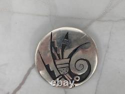 Vintage Taxco Symbolic Overlay Brooch Sterling Silver Medicine Man Silversmith