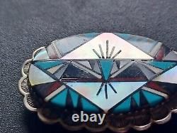 Vintage Tommy Jackson Navajo Sterling Silver Stone Turquoise Inlay Pin Brooch
