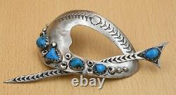 Vintage Traditional Navajo Old Pawn Sterling Silver Natural Turquoise Hair Pin