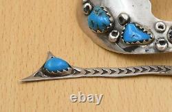 Vintage Traditional Navajo Old Pawn Sterling Silver Natural Turquoise Hair Pin