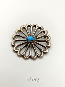 Vintage Turquoise Pin Sterling Silver Sand Cast Southwest Native American