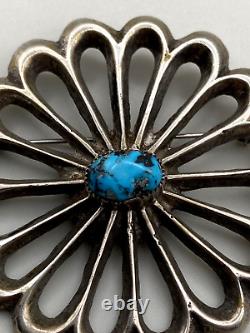 Vintage Turquoise Pin Sterling Silver Sand Cast Southwest Native American