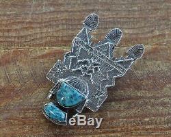 Vintage Turquoise Sterling Silver Hopi Maiden Pendant/Pin by Gerald Lomaventema