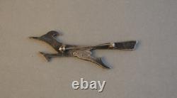 Vintage Unique Sterling Silver Inlay Pin Brooch Roadrunner Bird 3 Long