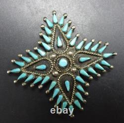 Vintage VERA HALUSEWA Zuni TURQUOISE NEEDLEPOINT Sterling Silver PIN/PENDANT