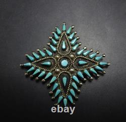 Vintage VERA HALUSEWA Zuni TURQUOISE NEEDLEPOINT Sterling Silver PIN/PENDANT