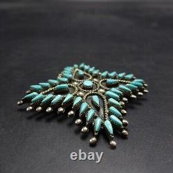 Vintage VERA HALUSEWA Zuni TURQUOISE NEEDLEPOINT Sterling Silver PIN/PENDANT