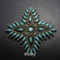 Vintage VERA HALUSEWA Zuni TURQUOISE NEEDLEPOINT Sterling Silver PIN/PENDANT