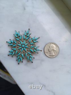 Vintage Vera Halusewa Zuni Indian Petit Point Turquoise Needlepoint Pendant Pin