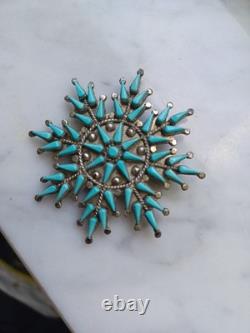 Vintage Vera Halusewa Zuni Indian Petit Point Turquoise Needlepoint Pendant Pin