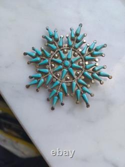 Vintage Vera Halusewa Zuni Indian Petit Point Turquoise Needlepoint Pendant Pin