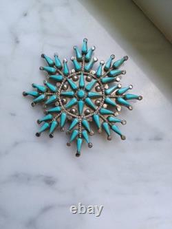 Vintage Vera Halusewa Zuni Indian Petit Point Turquoise Needlepoint Pendant Pin
