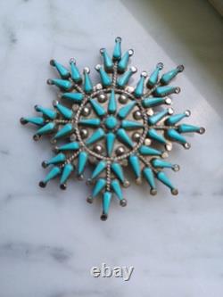 Vintage Vera Halusewa Zuni Indian Petit Point Turquoise Needlepoint Pendant Pin