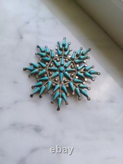 Vintage Vera Halusewa Zuni Indian Petit Point Turquoise Needlepoint Pendant Pin