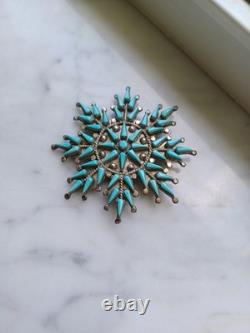 Vintage Vera Halusewa Zuni Indian Petit Point Turquoise Needlepoint Pendant Pin