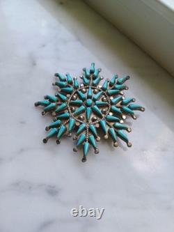 Vintage Vera Halusewa Zuni Indian Petit Point Turquoise Needlepoint Pendant Pin