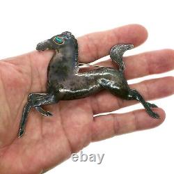 Vintage Very OLD PAWN 4.5 inch Sterling Silver Turqoise Horse Pin