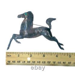 Vintage Very OLD PAWN 4.5 inch Sterling Silver Turqoise Horse Pin