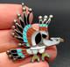 Vintage Zuni C. Dishta Eagle Turquoise & Coral Silver Pin Brooch Pendant Beauty