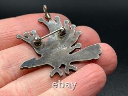 Vintage ZUNI C. DISHTA Eagle Turquoise & Coral SILVER Pin Brooch Pendant BEAUTY