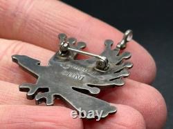 Vintage ZUNI C. DISHTA Eagle Turquoise & Coral SILVER Pin Brooch Pendant BEAUTY