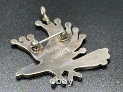 Vintage ZUNI C. DISHTA Eagle Turquoise & Coral SILVER Pin Brooch Pendant BEAUTY