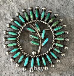 Vintage ZUNI Native American Needle point Turquoise Sterling Silver Brooch Pin