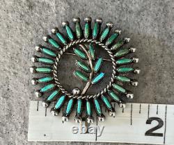 Vintage ZUNI Native American Needle point Turquoise Sterling Silver Brooch Pin
