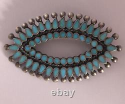 Vintage ZUNI Native American Silver Petit Point Turquoise Brooch Pin
