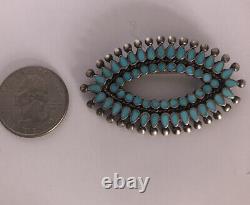 Vintage ZUNI Native American Silver Petit Point Turquoise Brooch Pin