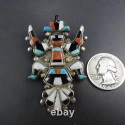 Vintage ZUNI PIN/BROOCH Sterling Silver KNIFEWING INLAY Turquoise Coral MOP Jet