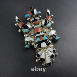 Vintage ZUNI PIN/BROOCH Sterling Silver KNIFEWING INLAY Turquoise Coral MOP Jet