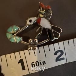 Vintage ZUNI Sterling Silver HUMMINGBIRD PIN/PENDANT Inlay of TURQ CORAL JET MOP
