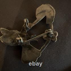 Vintage ZUNI Sterling Silver HUMMINGBIRD PIN/PENDANT Inlay of TURQ CORAL JET MOP