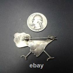 Vintage ZUNI Sterling Silver ROADRUNNER PIN/BROOCH Brown and White SHELL