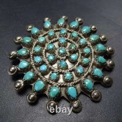 Vintage ZUNI Sterling Silver SNAKE EYE TURQUOISE Petit Point PIN/BROOCH Round