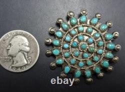Vintage ZUNI Sterling Silver SNAKE EYE TURQUOISE Petit Point PIN/BROOCH Round