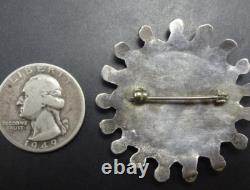 Vintage ZUNI Sterling Silver SNAKE EYE TURQUOISE Petit Point PIN/BROOCH Round