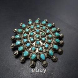 Vintage ZUNI Sterling Silver SNAKE EYE TURQUOISE Petit Point PIN/BROOCH Round