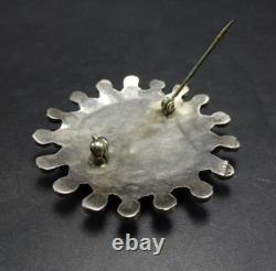 Vintage ZUNI Sterling Silver SNAKE EYE TURQUOISE Petit Point PIN/BROOCH Round