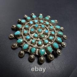 Vintage ZUNI Sterling Silver SNAKE EYE TURQUOISE Petit Point PIN/BROOCH Round