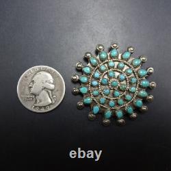 Vintage ZUNI Sterling Silver SNAKE EYE TURQUOISE Petit Point PIN/BROOCH Round