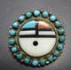 Vintage Zuni Sterling Silver Snake Eye Turquoise Sun Face Pin/brooch 1 Round