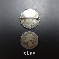 Vintage ZUNI Sterling Silver SNAKE EYE TURQUOISE Sun Face PIN/BROOCH 1 Round