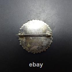 Vintage ZUNI Sterling Silver SNAKE EYE TURQUOISE Sun Face PIN/BROOCH 1 Round