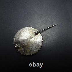 Vintage ZUNI Sterling Silver SNAKE EYE TURQUOISE Sun Face PIN/BROOCH 1 Round