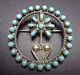 Vintage Zuni Sterling Silver & Turquoise Snake Eye Petit Point Pin/brooch Flower