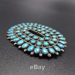 Vintage ZUNI Sterling Silver & Turquoise Petit Point PIN/BROOCH Snake Eyes